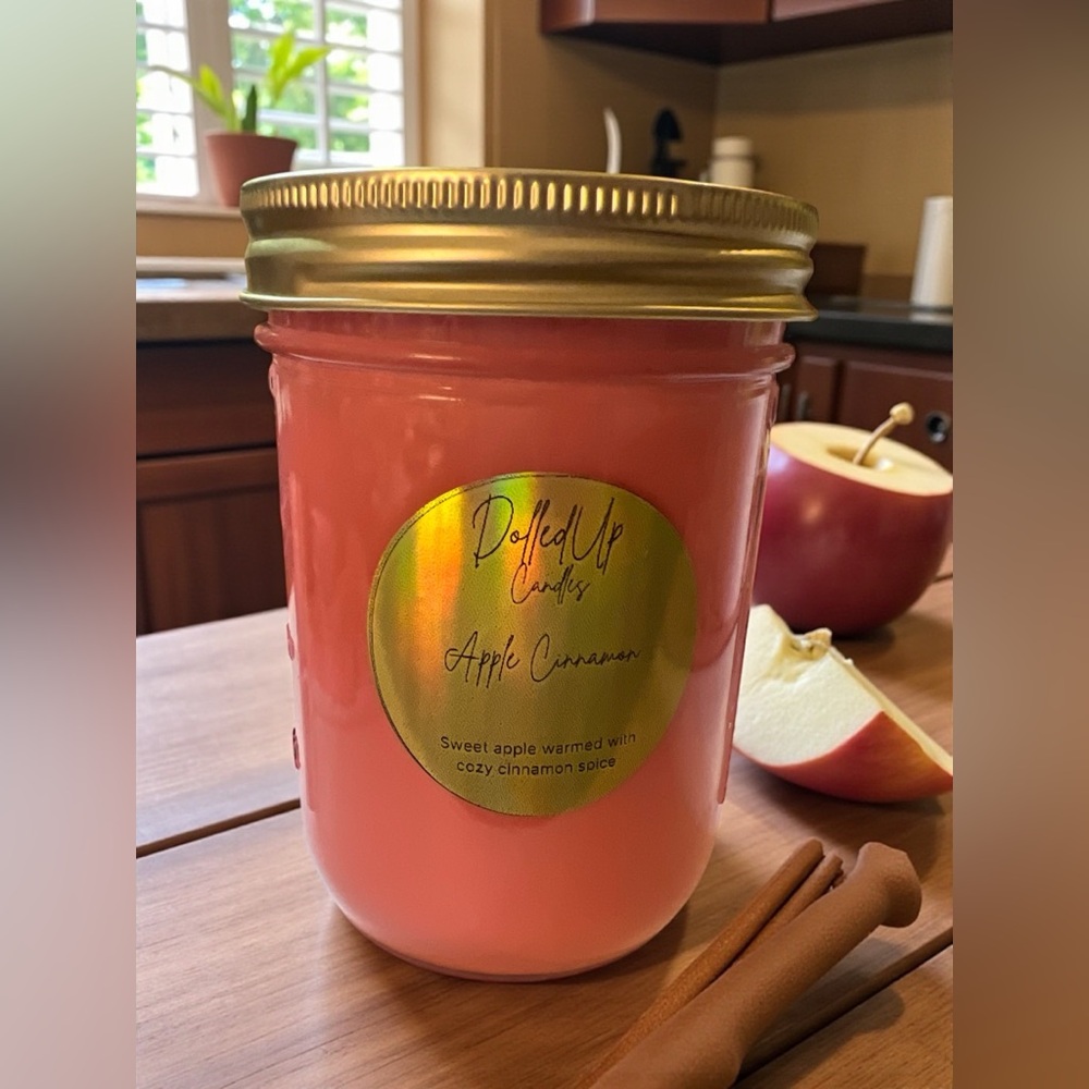 16oz Apple Cinnamon Soy Candle Mason Jar | Cozy Fall Scent - Picture 1 of 2